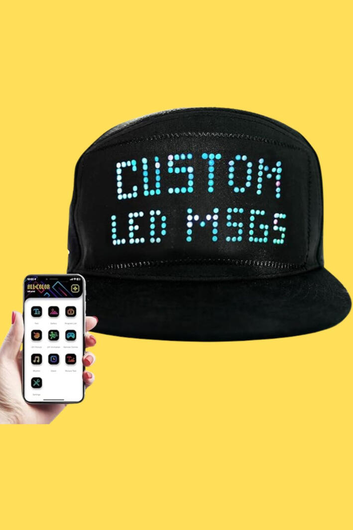 Custom LED Message Baseball Cap with Bluetooth Have you ever been at a party or event and wanted a way to stand out without saying a word? This LED display baseball cap lets you customize scrolling messages, images, or designs right from your phone. It’s easy to use, comfortable to wear, and perfect fo