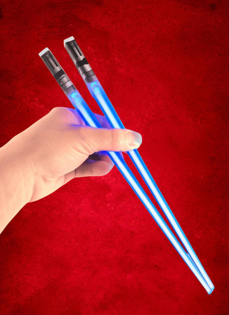 Light-up lightsaber chopsticks that make meals a little more fun. A great gift for Star Wars fans. Light-up lightsaber chopsticks that make meals a little more fun. A great gift for Star Wars fans.