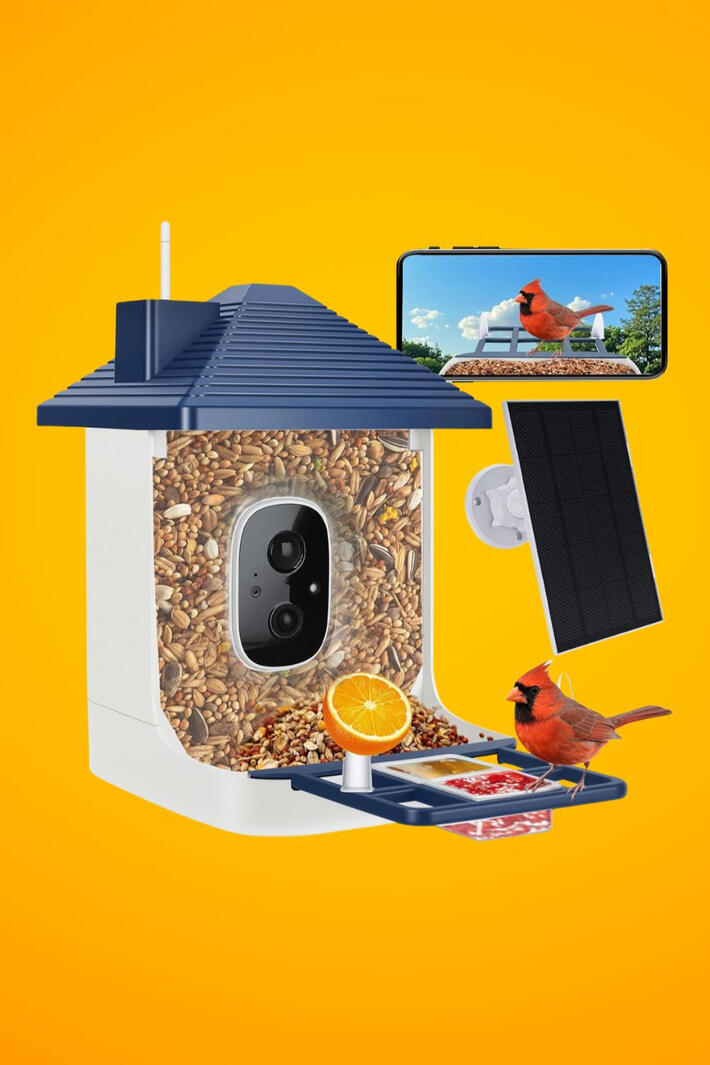 A smart bird feeder with a built-in camera that lets you watch and identify birds up close. A great gift for bird lovers. A smart bird feeder with a built-in camera that lets you watch and identify birds up close. A great gift for bird lovers.