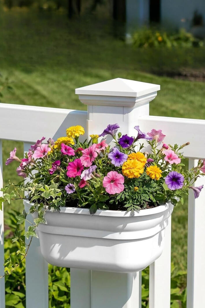 Turn your plain fence into a beautiful part of your yard. A bare fence is a missed opportunity. These Hanging Fence Planters snap onto standard PVC fence posts in one simple step no tools, no complicated installation and instantly transform a plain white fence into a lush, colorful garden display.