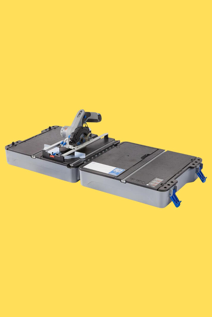 A full cutting station that fits in your closet. The Dremel Blueprint Portable Saw Station does miter, bevel, straight, and rip cuts, then folds flat for easy storage. The 12V circular saw detaches and works on its own, too. Laser alignment guide, clamps, and everything included right out of the box. T