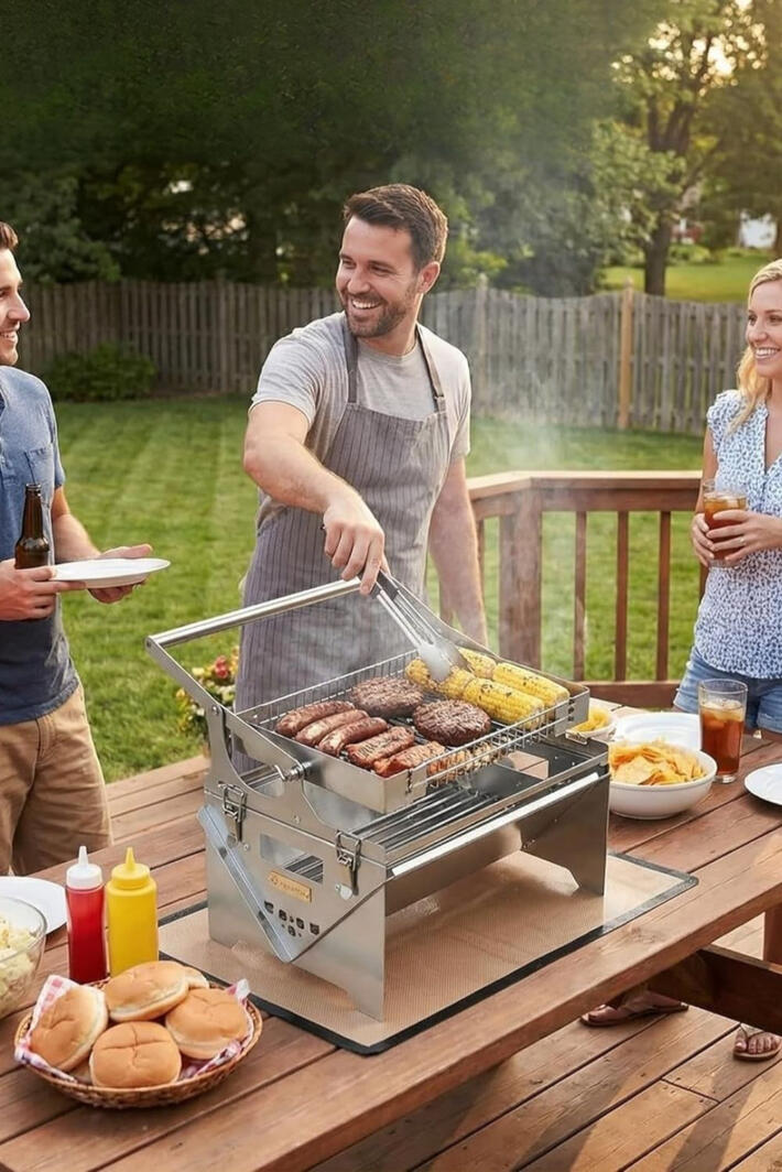 The rotating grill that's going viral and once you see it in action, you'll understand why. If you've ever lost a piece of chicken through the grates, watched a burger fall apart mid-flip, or burned your hand reaching over hot coals with tongs this grill was designed specifically to solve all of that.